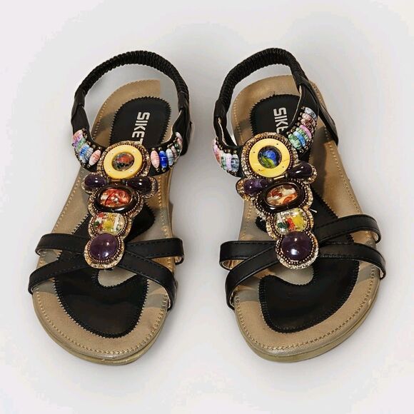 Siketu Black 39 (US 8) Flat Rubber Heel Slip-On Excellent Condition - Picture 2 of 8